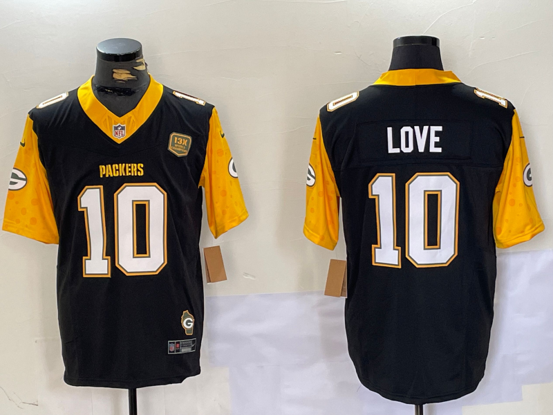 Men's Green Bay Packers Jordan Love #10 Black Jersey